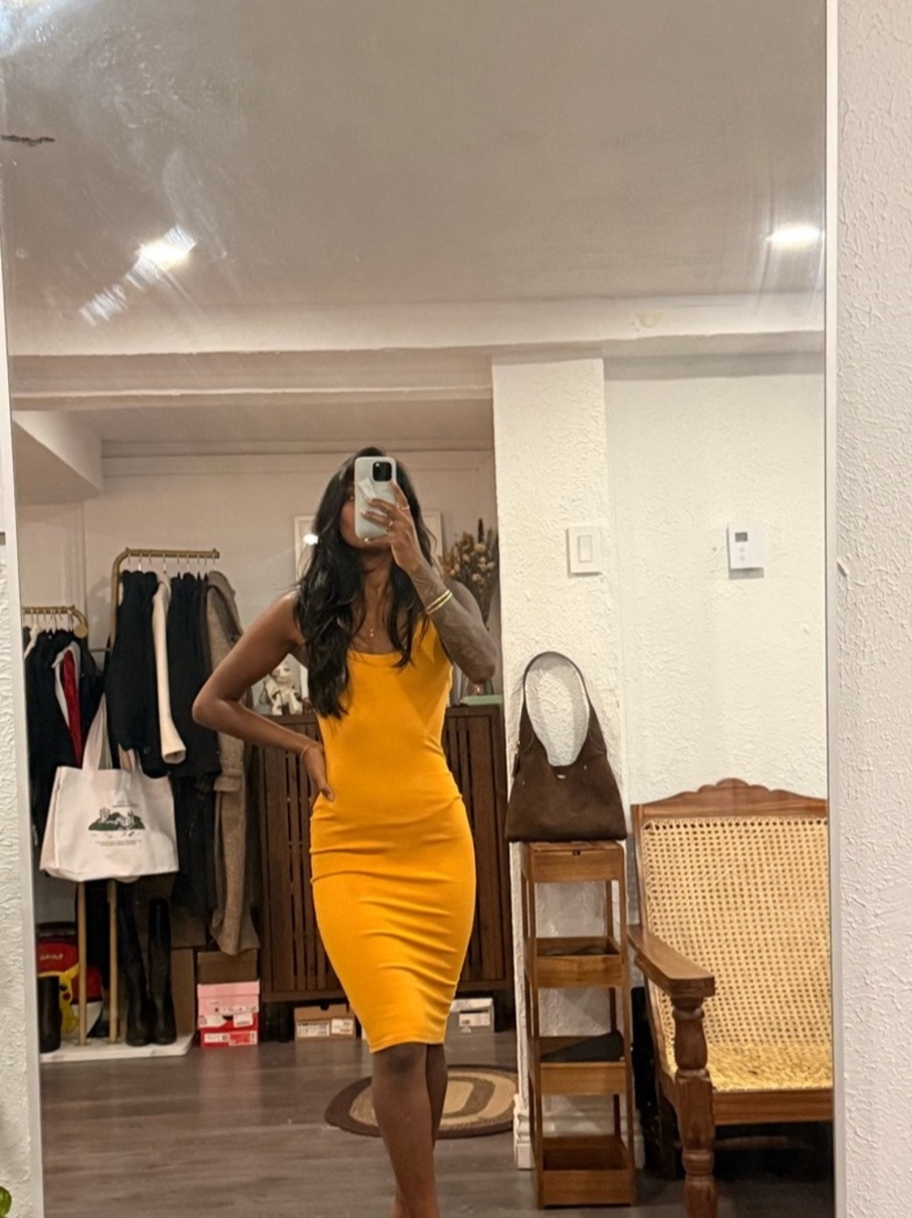 Revamped Orange Midi Bodycon Dress Size Medium Like New XS